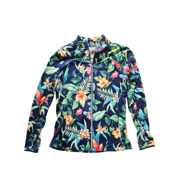 Gottex 2pc Golf Tennis Set Navy Tropical Floral Jacket & Skort XS EUC - Picture 3 of 7